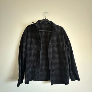 Express Men's Dark Plaid Shirt Jacket